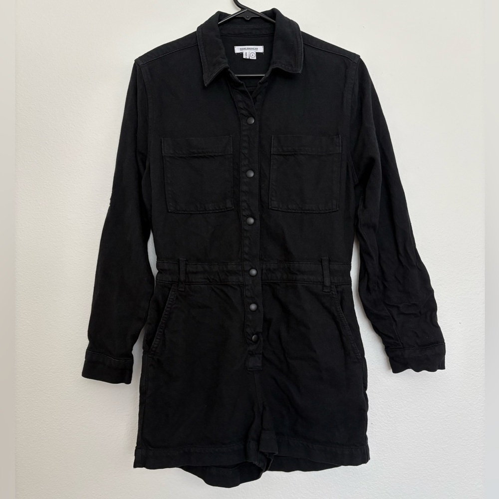 Good American Black Utility Long Sleeve Romper Size 0